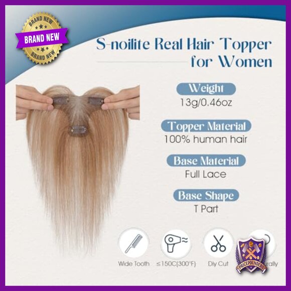 Human Hair Topper with Side Bangs, T-Part Lace Base, 11 Inch Length